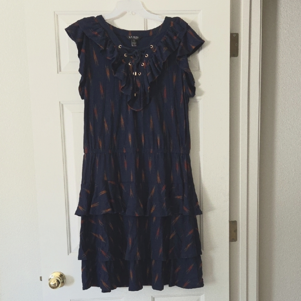 Lauren Ralph Lauren Geo-print Ruffle-trim Jersey Dress SIZE XL